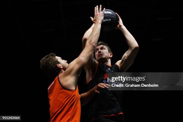 Andrew Steel of Spectres iAthletic shoots during the NBL 3x3 Pro Hustle 2 event held at Docklands Studios on May 6, 2018 in Melbourne, Australia.