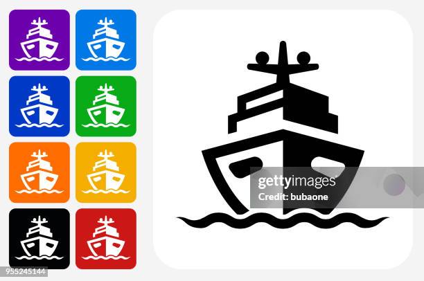 boat icon square button set - boat icon stock illustrations