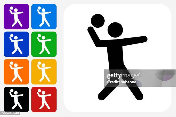 serving icon square button set - dodgeball stock illustrations