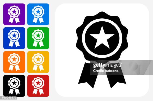 star ribbon icon square button set - navy blue ribbon stock illustrations