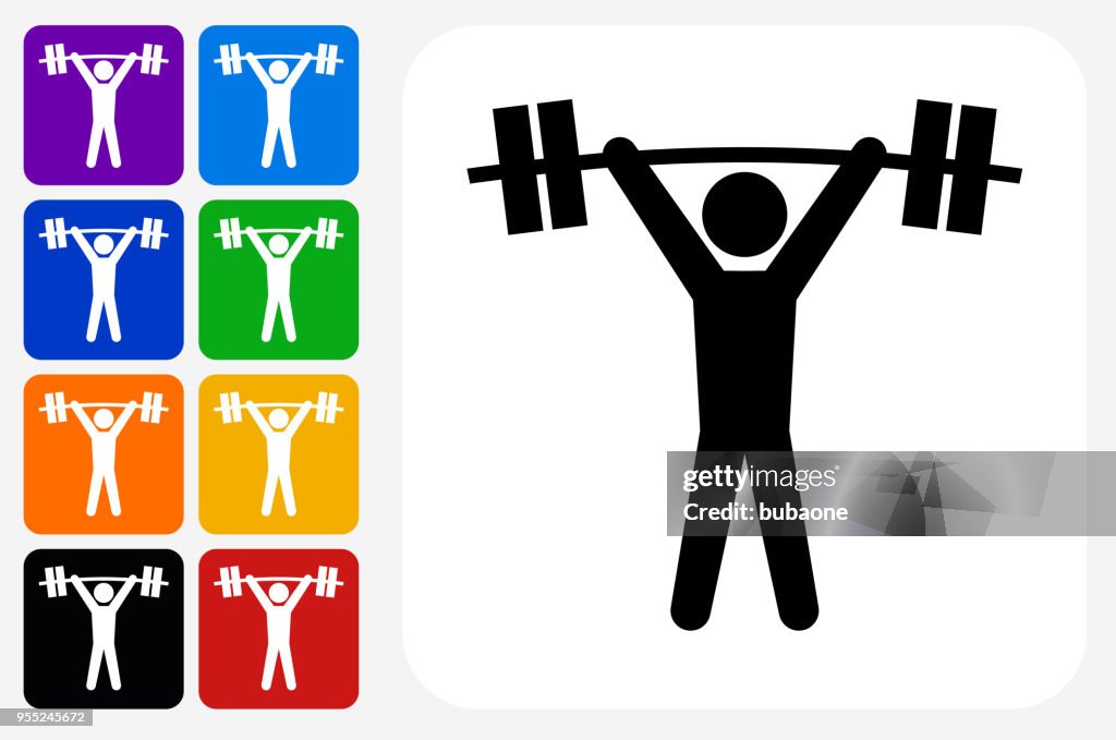 Gewichtheffer pictogram vierkante knop Set