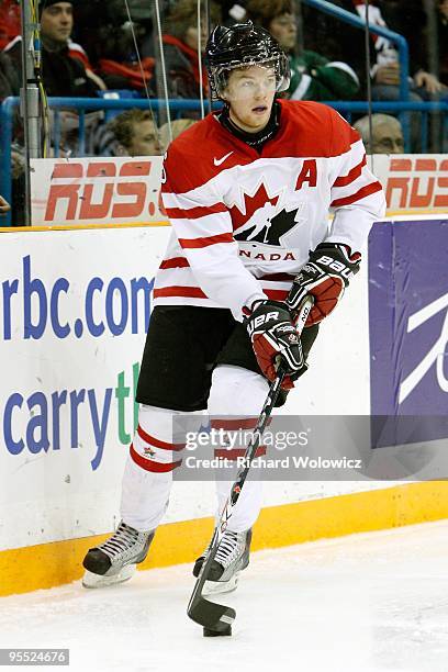 Ryan Ellis of Team Canada skates with the puck during the 2010 IIHF World Junior Championship Tournament game against Team Slovakia on December 29,...