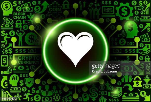 karten-herz-symbol an geld- und kryptowährung hintergrund - casino chips stock-grafiken, -clipart, -cartoons und -symbole