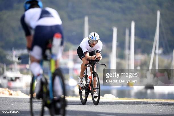 An age group triathlete cycling through 180km bike course during Ironman Australia on May 6, 2018 in Port Macquarie, Australia. (Photo by Delly...