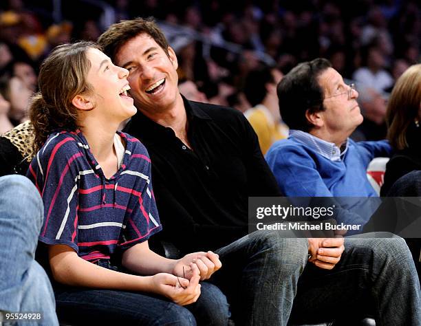 Colette McDermott and actor Dylan McDermott attend the game between the Los Angeles Lakers and the Sacremento Kings at the Staples Center on January...