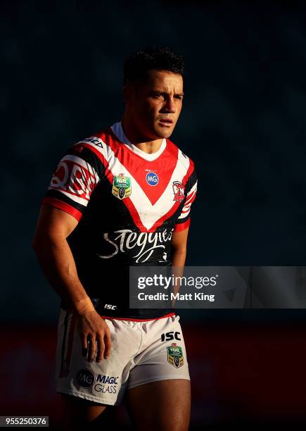 Cooper Cronk of the Roosters looks on during the round nine NRL match between the Sydney Roosters and the Manly Warringah Sea Eagles at Allianz...