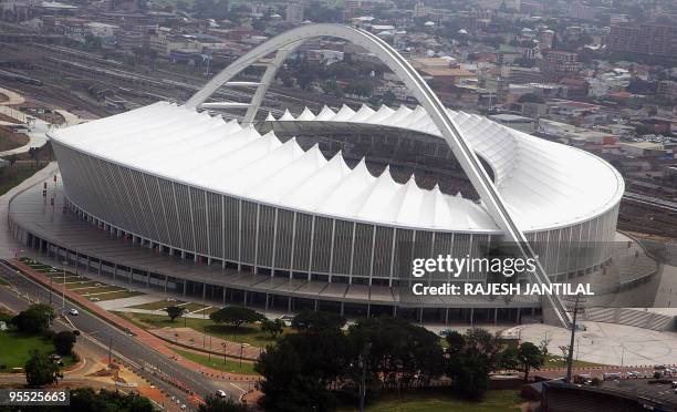 An aerial view of the FIFA WC2010, Moses Mabhida stadium in Durban, South Africa, is pictured on January 1, 2010. The stadium is one of the 10...