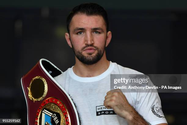 Hughie Fury poses during the public workout at the Macron Stadium, Bolton.