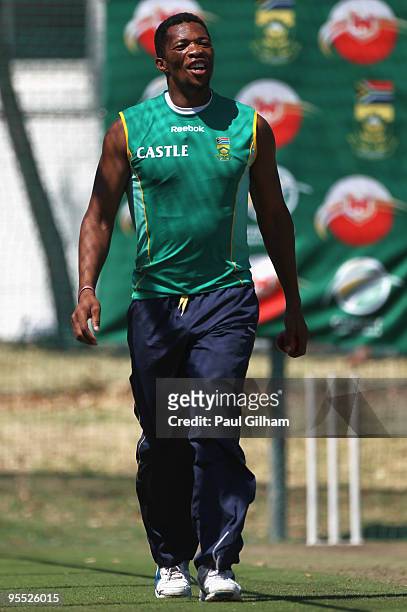 Makhaya Ntini of South Africa looks on during a South Africa nets session at Newlands Cricket Ground on January 2, 2010 in Cape Town, South Africa.