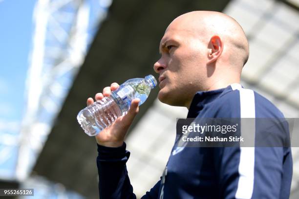 Alex Neil, Manager of Preston North End looks on prior to the Sky Bet Championship match between Preston North End and Burton Albion at Deepdale on...