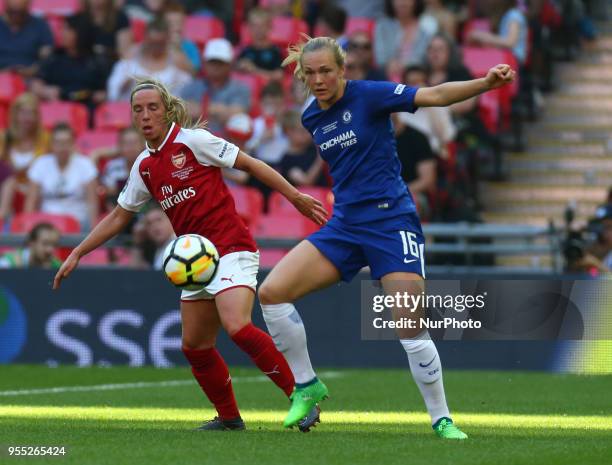 Jordan Nobbs of Arsenal and Chelsea Ladies Magdalena Eriksson during The SSE Women's FA Cup Final match between Arsenal against Chelsea Ladies at...