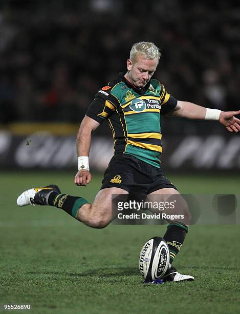Shane Geraghty of Northampton converts a last minute try by team mate Chris Ashton to win the the Guinness Premiership match between Northampton...