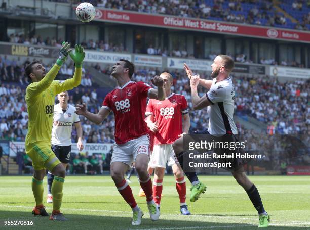 Nottingham Forest's Kapino makes a save from Bolton Wanderers' Aaron Wilbraham during the Sky Bet Championship match between Bolton Wanderers and...
