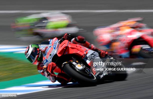 Ducati Team's Spanish rider Jorge Lorenzo competes during the MotoGP race of the Spanish Grand Prix at the Jerez Angel Nieto racetrack in Jerez de la...