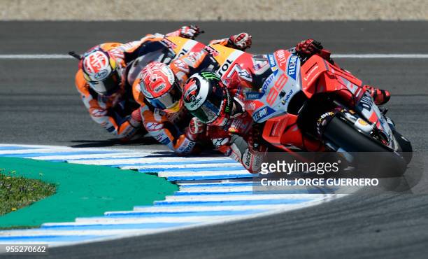 Ducati Team's Spanish rider Jorge Lorenzo competes during the MotoGP race of the Spanish Grand Prix at the Jerez Angel Nieto racetrack in Jerez de la...