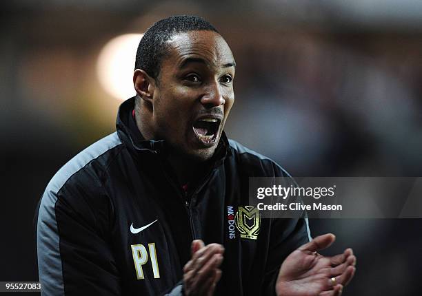 Manager Paul Ince of MK Dons celebrates his team's goal during the FA Cup 3rd Round match between MK Dons and Burnley at Stadiummk on January 2, 2010...