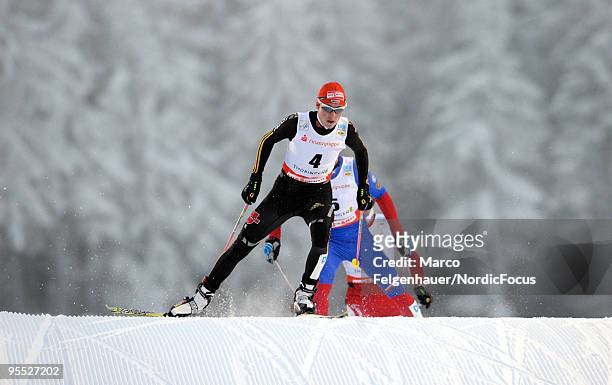 Eric Frenzel of Germany competes in the 10km Cross Country event during day one of the FIS Nordic Combined World Cup on January 02, 2010 in Oberhof,...
