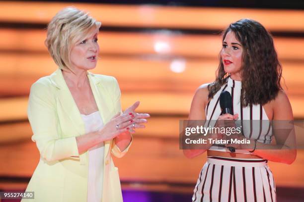 Carmen Nebel and Sarah Lombardi during the tv show 'Willkommen bei Carmen Nebel' at Sachsen-Arena on May 5, 2018 in Riesa, Germany.