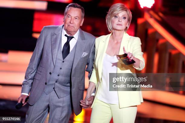 Roland Kaiser and Carmen Nebel during the tv show 'Willkommen bei Carmen Nebel' at Sachsen-Arena on May 5, 2018 in Riesa, Germany.