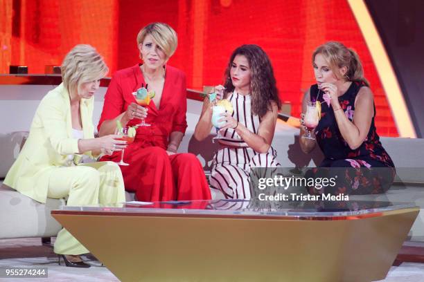 Carmen Nebel, Anna Maria Zimmermann, Sarah Lombardi and Caroline Beil during the tv show 'Willkommen bei Carmen Nebel' at Sachsen-Arena on May 5,...