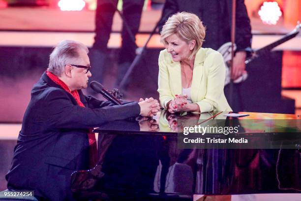 Heinz Rudolf Kunze and Carmen Nebel during the tv show 'Willkommen bei Carmen Nebel' at Sachsen-Arena on May 5, 2018 in Riesa, Germany.