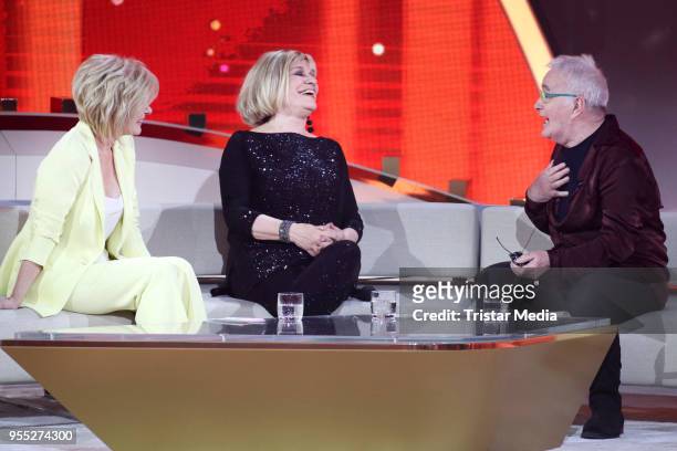 Carmen Nebel, Mary Roos and Barry Ryan during the tv show 'Willkommen bei Carmen Nebel' at Sachsen-Arena on May 5, 2018 in Riesa, Germany.