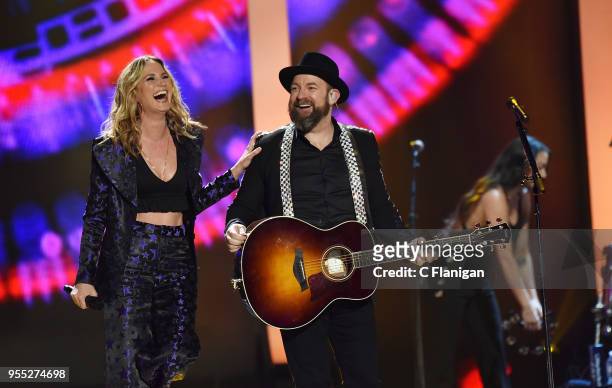 Jennifer Nettles and Kristian Bush of Sugarland perform during the 2018 iHeartCountry Festival by AT&T at The Frank Erwin Center on May 5, 2018 in...