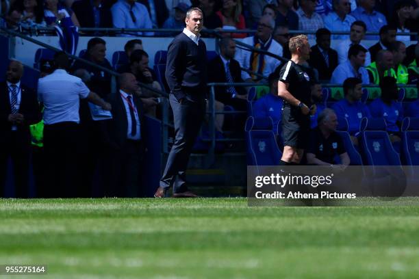 Reading manager Paul Clement during the Sky Bet Championship match between Cardiff City and Reading at The Cardiff City Stadium on May 06, 2018 in...