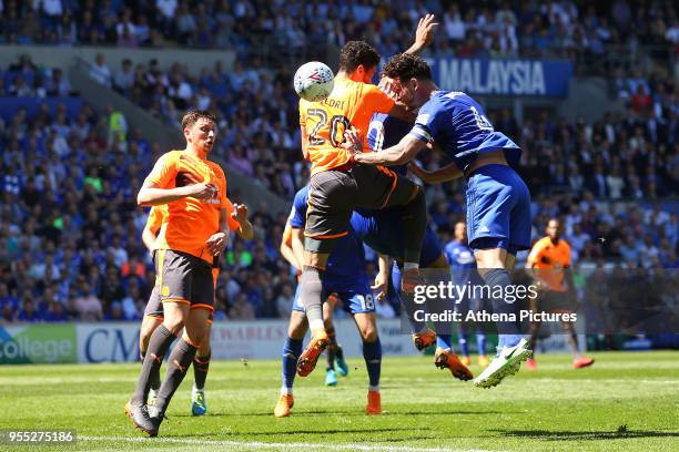 Sean Morrison of Cardiff City heads the ball towards goal during the Sky Bet Championship match between Cardiff City and Reading at The Cardiff City...