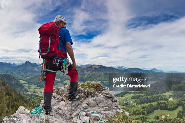 bergbeklimmer op zoek van schober berg naar lake fuschl, fuschlsee - fuschlsee stockfoto's en -beelden