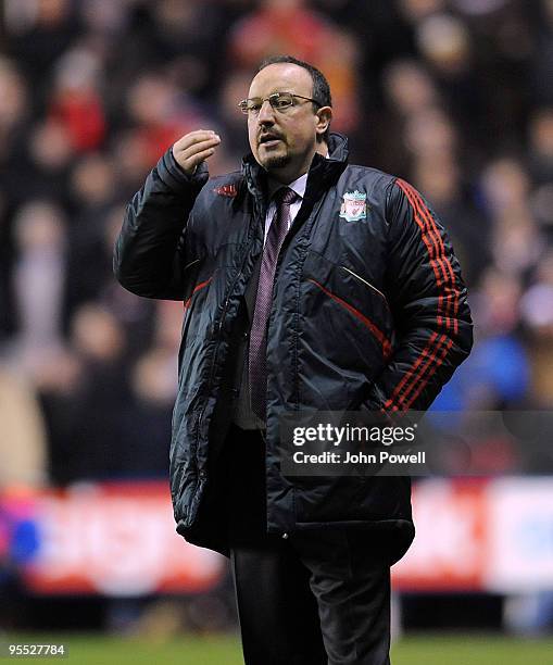 Rafael Benitez manager of Liverpool during the FA Cup 3rd round match between Reading and Liverpool at the Madejski Stadium, on January 2, 2010 in...
