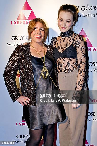 Leighton Meester poses with her outfit's stylist, Sofia Vintage Boutique owner Ashley Zisook, before Meester's performance at The Underground on...
