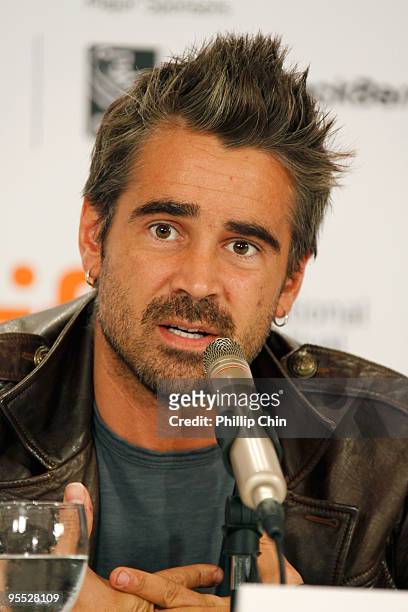 Actor Colin Farrell speaks onstage at the "Ondine" press conference held at the Sutton Place Hotel on September 15, 2009 in Toronto, Canada.