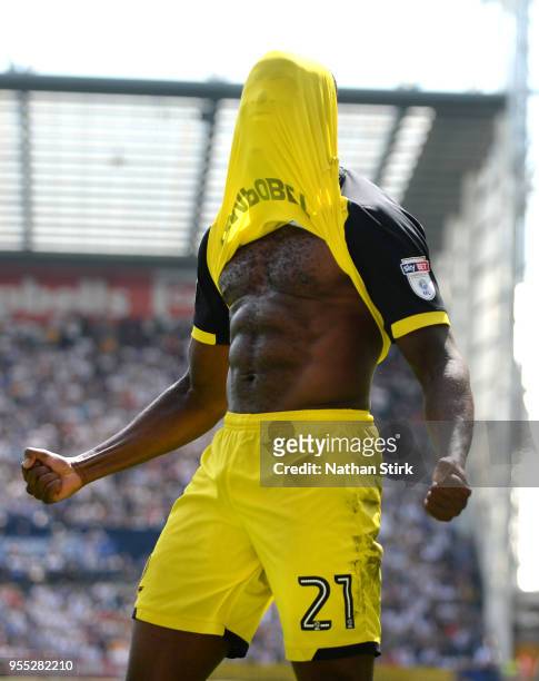 Hope Akpan of Burton Albion celebrates after scoring his sides first goal during the Sky Bet Championship match between Preston North End and Burton...