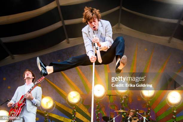 Matt Shultz of Cage the Elephant performs at Fair Grounds Race Course on May 5, 2018 in New Orleans, Louisiana.