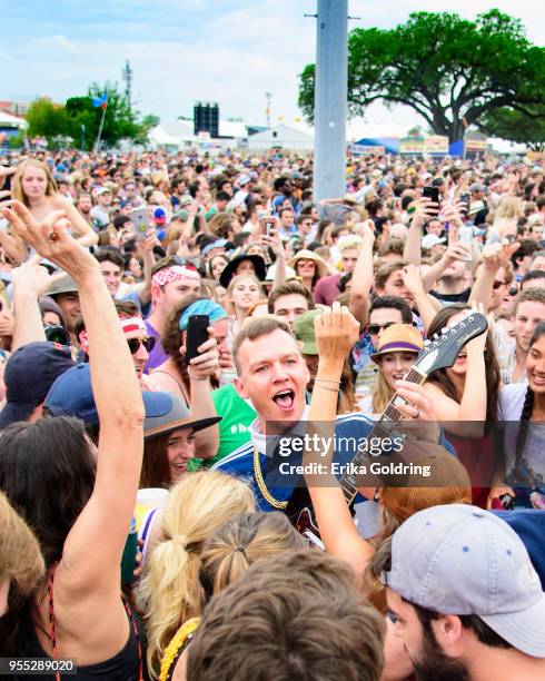 Brad Shultz of Cage the Elephant performs at Fair Grounds Race Course on May 5, 2018 in New Orleans, Louisiana.