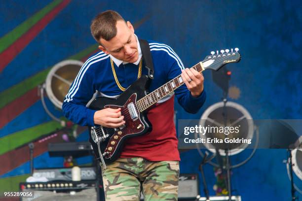 Brad Shultz of Cage the Elephant performs at Fair Grounds Race Course on May 5, 2018 in New Orleans, Louisiana.