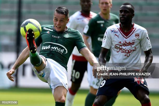 Saint-Etienne's French defender Mathieu Debuchy vies with Bordeaux's French defender Maxime Poundje during the French L1 football match between...