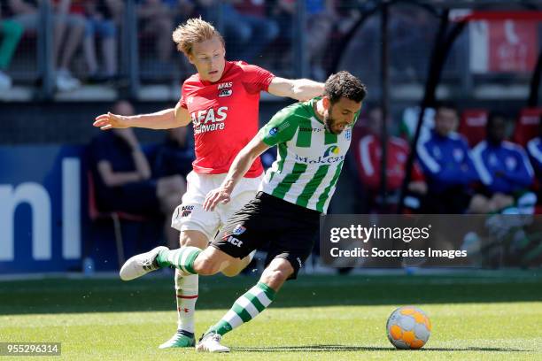 Jonas Svensson of AZ Alkmaar, Bram van Polen of PEC Zwolle during the Dutch Eredivisie match between AZ Alkmaar v PEC Zwolle at the AFAS Stadium on...