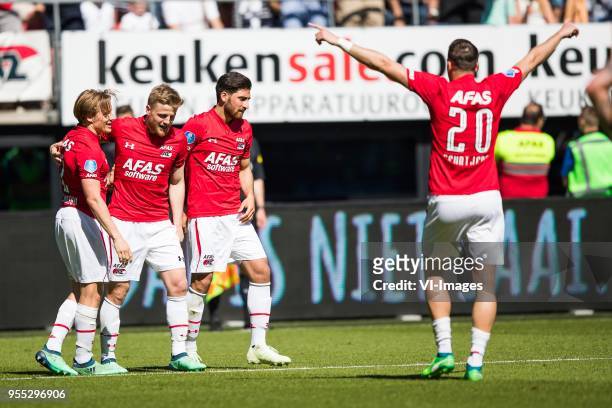 Jonas Svensson of AZ, Fredrik Midtsjo of AZ, Alireza Jahanbakhsh of AZ, Mats Seuntjens of AZ during the Dutch Eredivisie match between AZ Alkmaar and...