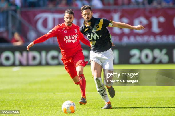 Adam Maher of FC Twente, Pablo Mari Villar of NAC Breda during the Dutch Eredivisie match between FC Twente Enschede and NAC Breda at the Grolsch...