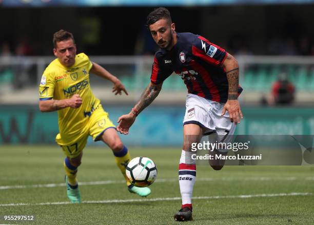 Federico Ceccherini of FC Crotone in action during the serie A match between AC Chievo Verona and FC Crotone at Stadio Marc'Antonio Bentegodi on May...