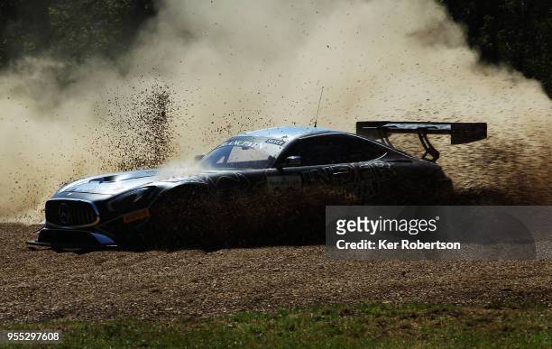 Jack Manchester driving his Akka ASP Team Mercedes GT3 spins off into the gravel at Dingle Dell Corner during race one of the Blancpain GT Series...