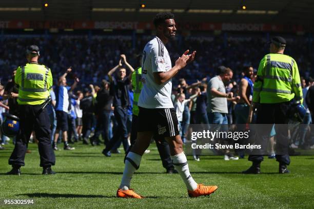 Cyrus Christie of Fulham applauds the supporters after the Sky Bet Championship match between Birmingham City and Fulham at St Andrews on May 6, 2018...