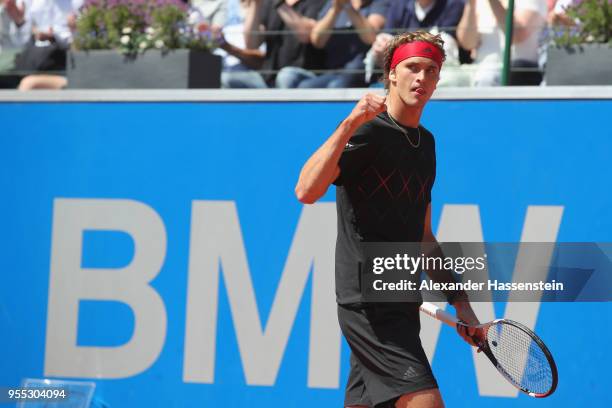 Alexander Zverev of Germany reacts during his finalmatch against Philipp Kohlschreiber of Germany on day 9 of the BMW Open by FWU at MTTC IPHITOS on...