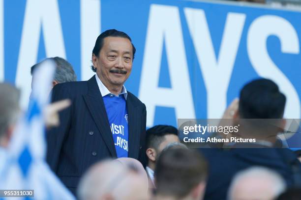 Cardiff City owner Vincent Tan prior to kick off of the Sky Bet Championship match between Cardiff City and Reading at The Cardiff City Stadium on...