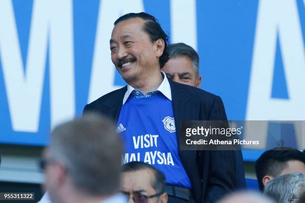 Cardiff City owner Vincent Tan prior to kick off of the Sky Bet Championship match between Cardiff City and Reading at The Cardiff City Stadium on...