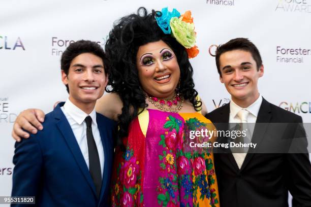 Michael Lazarus, Kay Sedia and Zach Johnson attend the Gay Men's Chorus of Los Angeles' 7th Annual Voice Awards at The Ray Dolby Ballroom at...