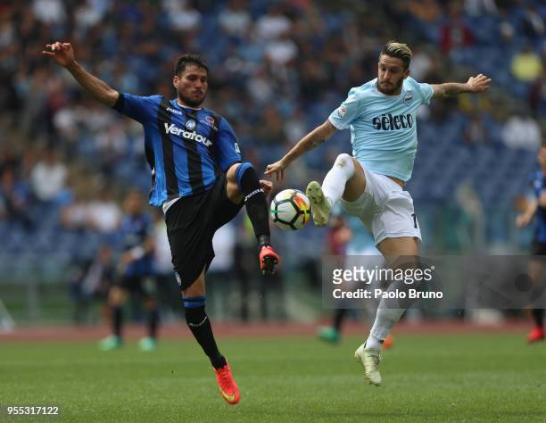 Luis Felipe of SS Lazio competes for the ball with Jose' Luis Palomino of Atalanta BC during the Serie A match between SS Lazio and Atalanta BC at...