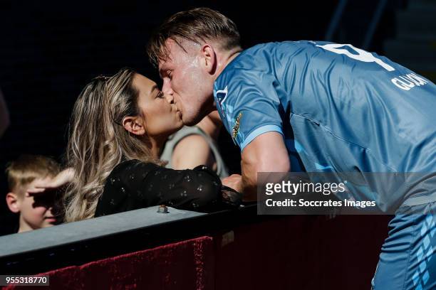 Paul Gladon of Heracles Almelo, kiss his girlfriend Gionara Maipauw after the game during the Dutch Eredivisie match between Sparta v Heracles Almelo...